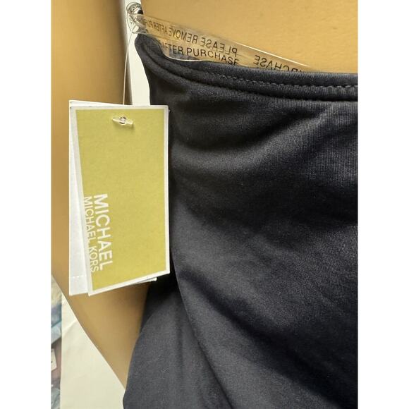 NWT Michael Kors Black O Ring Modest Banded Bottom Halter Swim Top Small - Picture 5 of 6